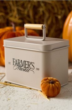 Металевий контейнер з ручкою та написом «Farmers Market» - бежевий