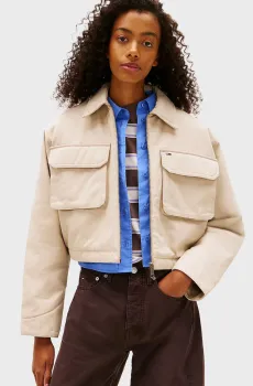 Женская бежевая куртка CROPPED Бежевый M Tommy Jeans DW0DW22534