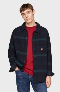 Мужская темно-синяя рубашка в клетку TJM BADGE CHECK OVERSHIRT Синий L Tommy Jeans DM0DM19657