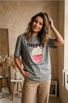 Бавовняна футболка з принтом - середньо-сірий