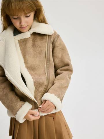 Reserved - Куртка з імітацією кожушка - бежевий - 234EX-80X