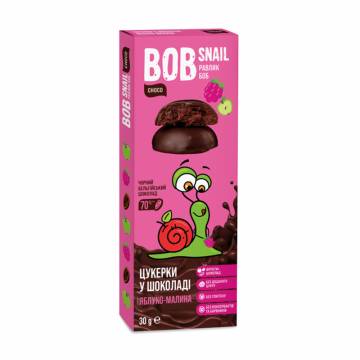 Натуральные конфеты Bob Snail Яблочно-малиновые в бельгийском черном шоколаде, 30 г Натуральные конфеты Bob Snail Яблочно-малиновые в бельгийском черном шоколаде, 30 г