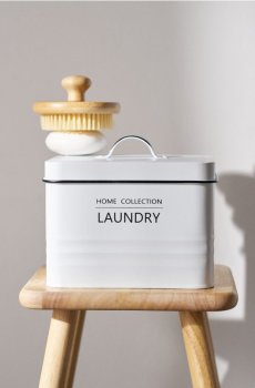 Металевий контейнер для пральних засобів з кришкою та ручкою - білий