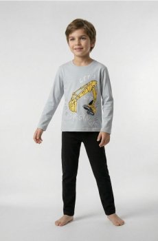 Двочастова піжама з принтом екскаватора - сірий