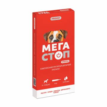 Противопаразитарные капли для собак ProVET Мегастоп Ультра, от 10 до 25 кг, 4*2.5 мл Противопаразитарные капли для собак ProVET Мегастоп Ультра, от 10 до 25 кг, 4*2.5 мл
