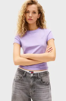 Женская сиреневая футболка TJW SLIM LINEAR SS Сиреневый S Tommy Jeans DW0DW21164