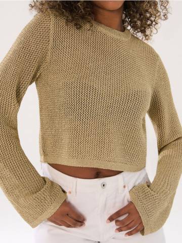 Ажурний светр з широкими рукавами - золотий Ажурний светр з широкими рукавами - золотий