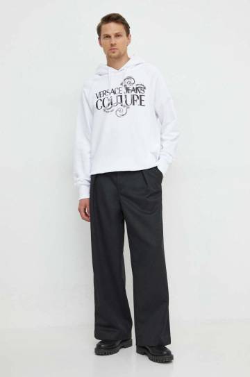 Хлопковая кофта Versace Jeans Couture мужская цвет белый с капюшоном с принтом Хлопковая кофта Versace Jeans Couture мужская цвет белый с капюшоном с принтом