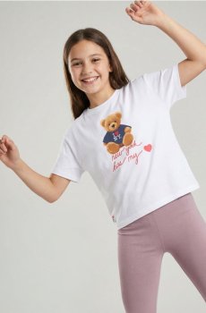 Бавовняна футболка з принтом I LOVE NY - кремовий