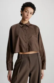 Женская коричневая рубашка CROPPED DOLMAN COTTON Коричневый 40 Calvin Klein K20K206070