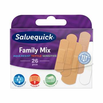 Набор пластырей Salvequick Plasters Family Mix, 3 разных размера, 26 шт Набор пластырей Salvequick Plasters Family Mix, 3 разных размера, 26 шт