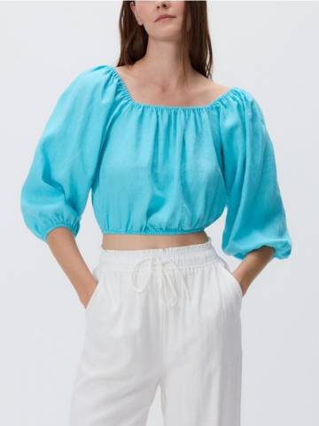 Reserved - Лляна блуза - бірюзовий - SU340-66X Reserved - Лляна блуза - бірюзовий - SU340-66X