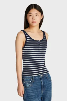 Женская темно-синяя майка в полоску SLIM BUTTON TANK Синий XXS Tommy Jeans DW0DW19492