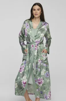 Женский мятный шелковый халат с узором Ментоловый 40 MARC&ANDRE S23-00SS101-L