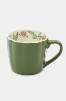 Керамічне горня з рослинним принтом - зелений