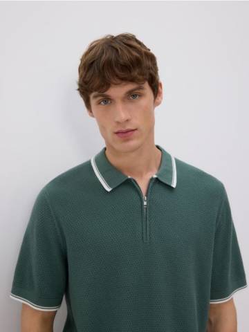 Reserved - Структурований джемпер поло - сіро-зелений - TA173-96X