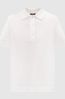 Белое поло из шерсти и льна в узор