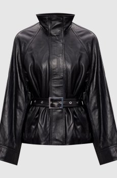Черная кожаная куртка с поясом