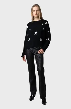 Женский черный кашемировый джемпер с узором Markus Черный XS ZADIG&VOLTAIRE KWSW00066_NOIRFW25