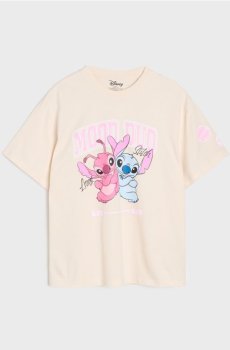 Бавовняна футболка з принтом Stitch - бежевий
