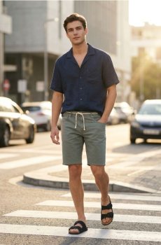 Бавовняні джинсові шорти - синьо-зелений