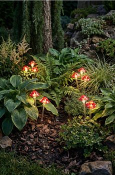 Сонячна LED-лампа з мотивом гриба - червоний