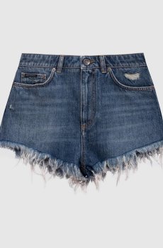 Синие джинсовые шорты с прорехами