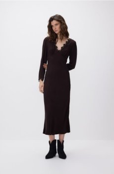 Reserved - Сукня максі з мереживом - темно коричневий - 404IK-89X