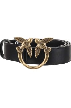 Pinko Black Love Birds Leather Belt