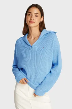 Женский голубой пуловер CO CARDI STITCH OPEN POLO SWT LS Голубой L Tommy Hilfiger WW0WW44451