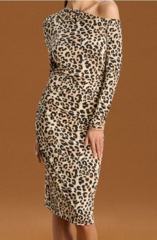 Сукня міді з драпіруванням у леопардовий принт - різнобарвний