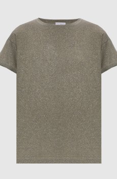 Футболка цвета хаки с кашемиром и шелком с люрексом