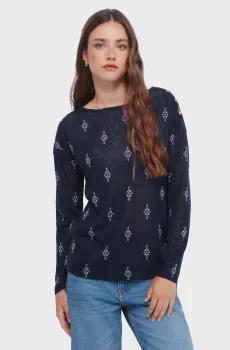 Женский темно-синий лонгслив с узором Синий S SPRINGFIELD 6766023