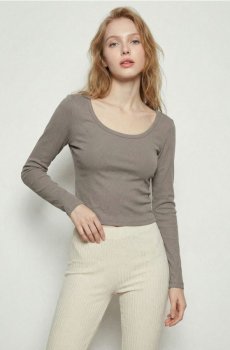 Бавовняна блузка з довгими рукавами - кавовий