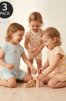 Бавовняні ромпери з фруктовим мотивом 3 pack - кремовий