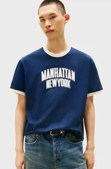 Мужская темно-синяя футболка RINGER VARSITY Синий M Tommy Jeans DM0DM21587