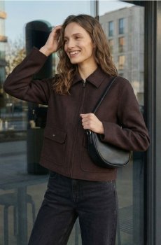 Коротка shacket куртка - темно коричневий