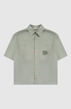 Детская зеленая рубашка с короткими рукавами с логотипом