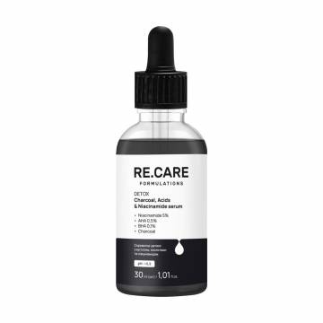 Сыворотка-детокс для лица Re.Care Detox Charcoal, Acids & Niacinamide Serum с углем, кислотами и ниацинамидом, 30 мл