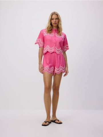 Reserved - Сорочка з ажурними вставками - яскраво-рожевий - 944IH-42X