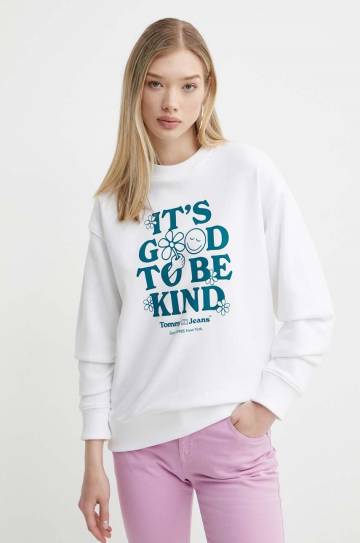 Кофта Tommy Jeans женская цвет белый с принтом DW0DW17782 Кофта Tommy Jeans женская цвет белый с принтом DW0DW17782