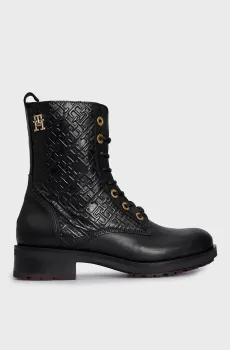 Женские черные кожаные ботинки TH MONOGRAM BIKER BOOT Черный 37 Tommy Hilfiger FW0FW06817