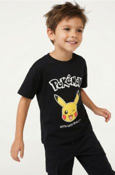 Бавовняна футболка з принтом Pokemon - чорний