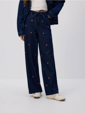 Reserved - Джинси wide leg з вишивкою - темно-синій - 624GT-59J Reserved - Джинси wide leg з вишивкою - темно-синій - 624GT-59J