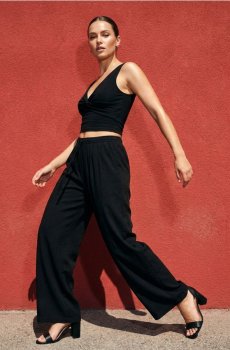 Штани wide leg з добавкою віскози - чорний