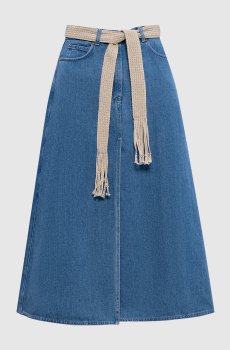 Голубая джинсовая юбка миди с льном