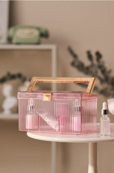 Рифлений органайзер з ручкою та відділеннями - пастельний рожевий