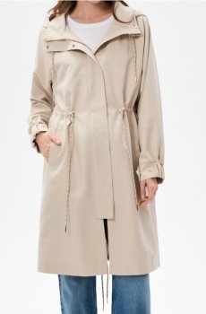 Подовжена парка з каптуром - кремовий