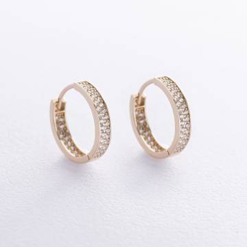 Серьги - кольца в желтом золоте (фианиты) с08712 Серьги - кольца в желтом золоте (фианиты) с08712