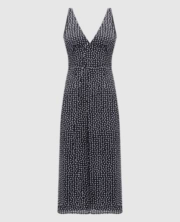 Черное платье миди из шелка в горох